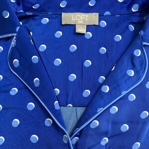 LOFT Satin Notch Collar Pajama 2 pc Set Small blue dots